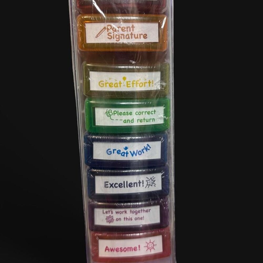 Teacher Encouragement Rubber Stamp Set – 8pc New in Package with Case